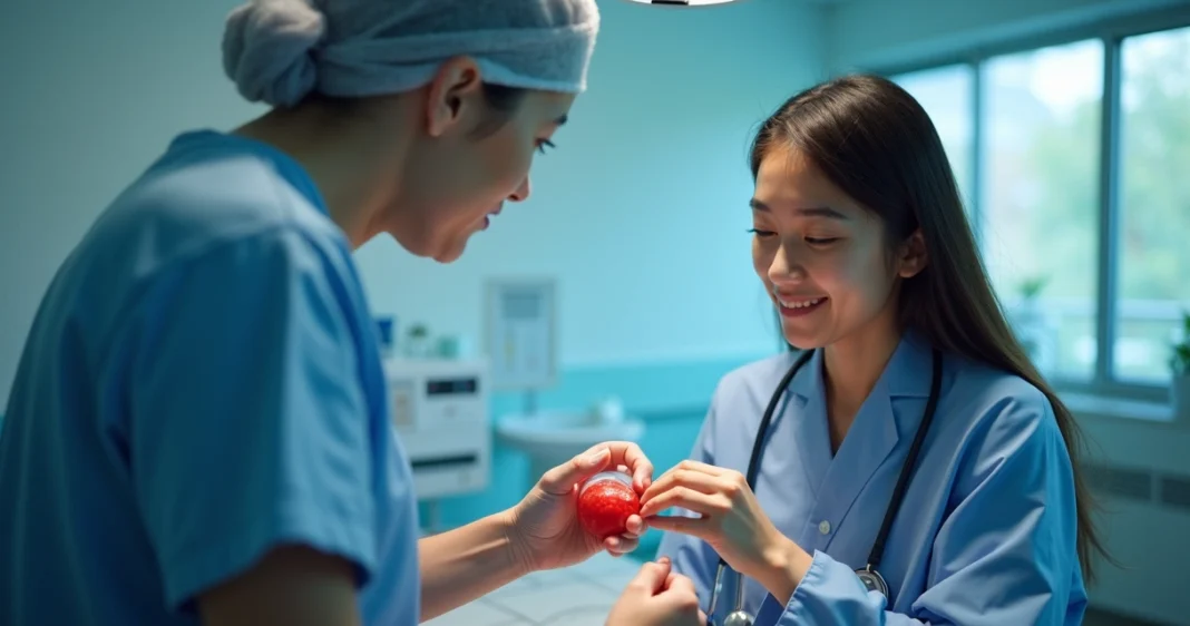Profissional de saúde medindo a pressão arterial de paciente em clínica moderna