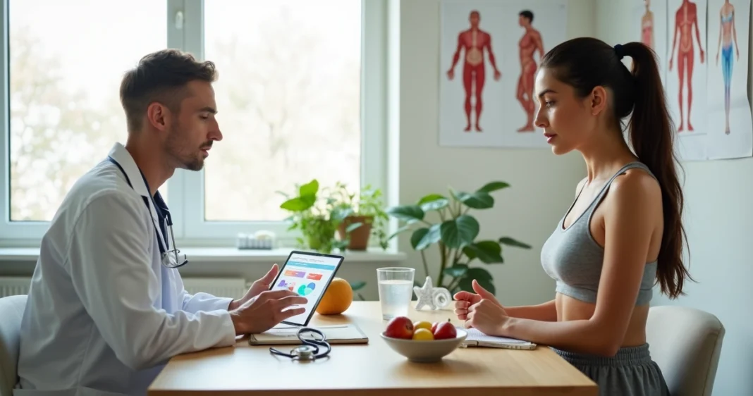 Mulher em consulta com nutricionista avaliando plano de emagrecimento saudável